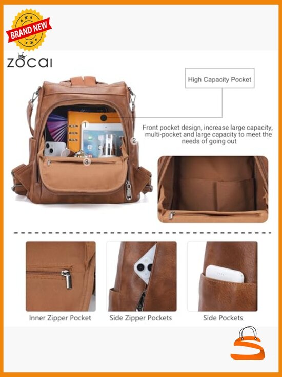 Medium Anti-Theft Vegan Leather Backpack Purse with Removable Strap main image 6